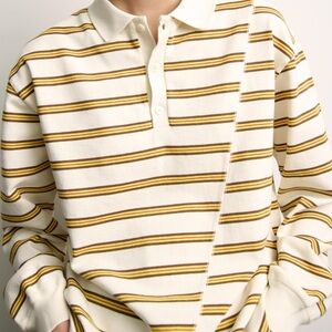 ZARA Women’s Cotton Striped Polo, NWT S, Yellow, Asymmetrical detail.